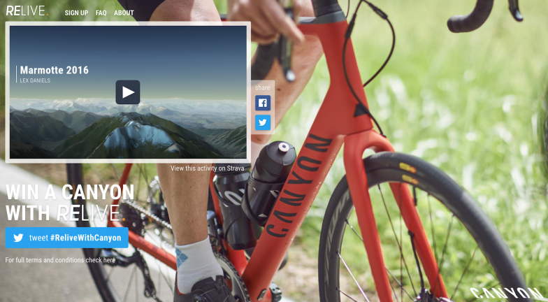 Relive.cc ウェブサイト表示イメージ　©Canyon Bicycles