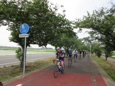 筑波山へと向かうサイクリングロードは、信号もなく、のどかな田園風景を楽しめる