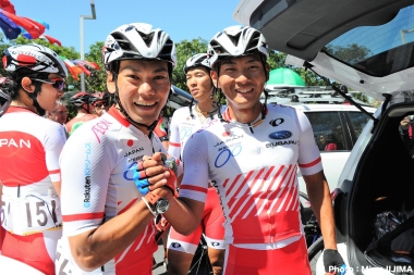 ツール・ド・台湾 第１ステージで優勝した岡本と新城 Photo：Miwa IIJIMA