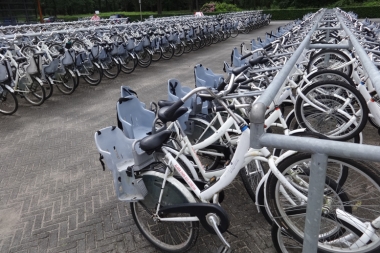 公園内に1800台ある白い自転車は無料で利用することができる　